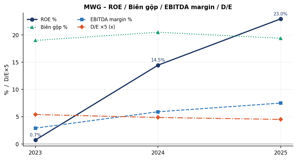 Biểu đồ 2: ROE / Biên gộp / EBITDA margin